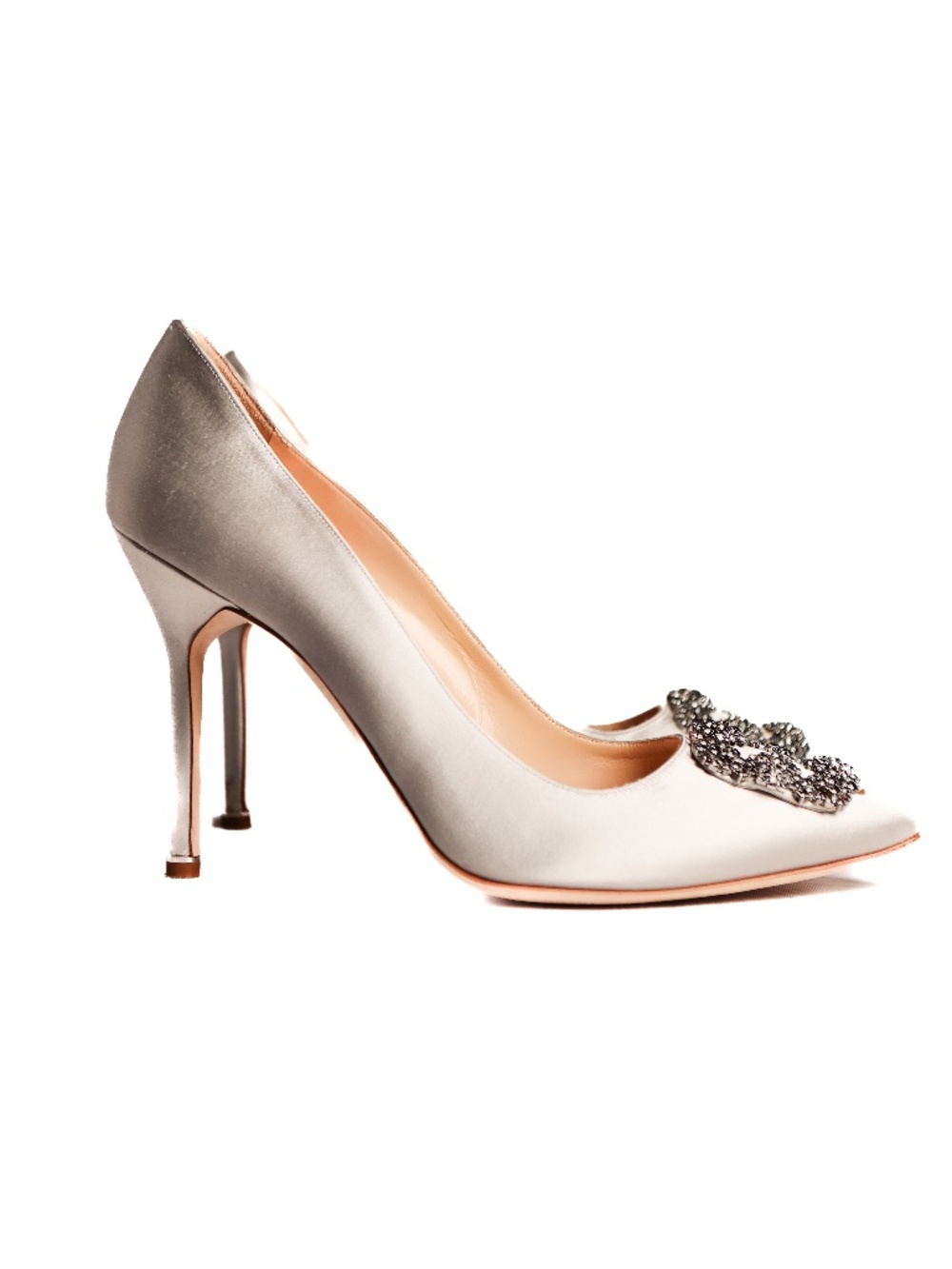 Manolo Blahnik Hangisi 105mm satin pumps SILVER ICE size 43